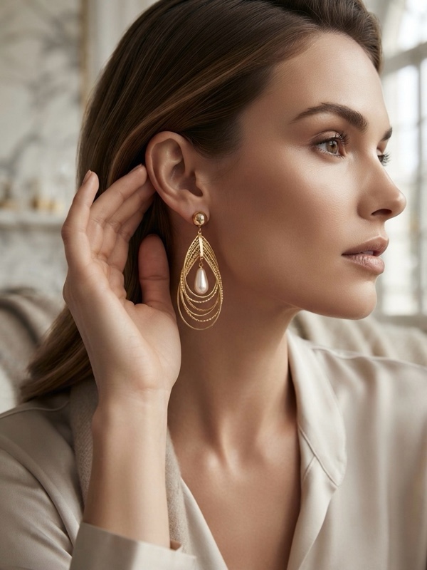 ARETES DORADOS CON PERLA LAGRIMA DORADO