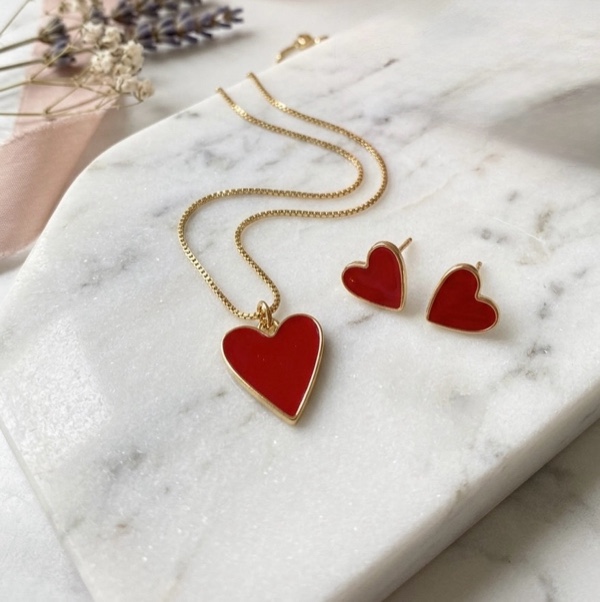 SET CORAZON ROJO DORADO