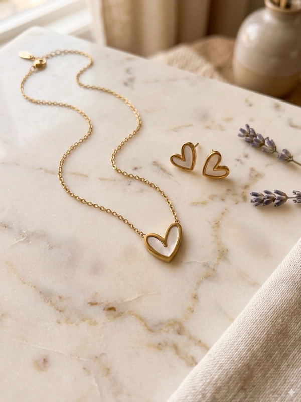 SET ACERO CORAZON NACARADO DORADO