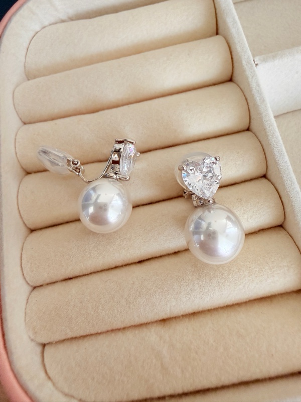 ARETES DE PRESION PERLA CORAZON CIRCON PLATEADO