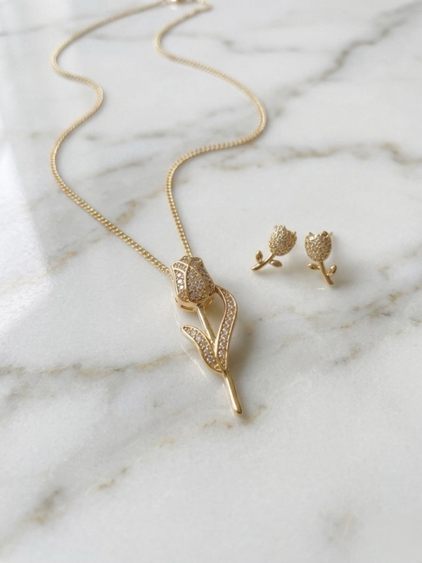 SET TULIPANES CON CIRCONES DORADO