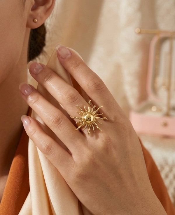 ANILLO RODIO SOL DORADO