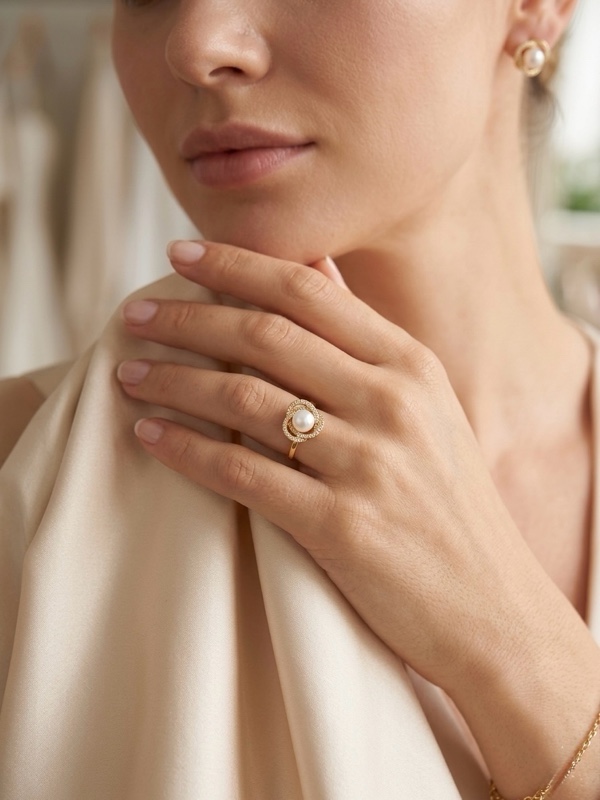 ANILLO RODIO PERLA DORADO