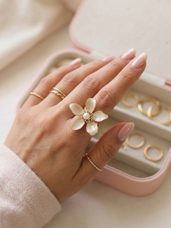 ANILLO FLOR NACARADO DORADO