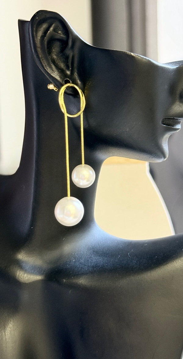 ARETES RODIO NUDO Y PERLAS DORADO