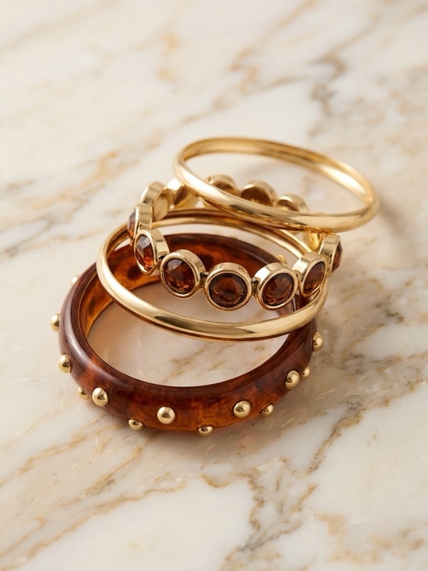 TRIO PULSERAS CAFE CON DORADO COLORES