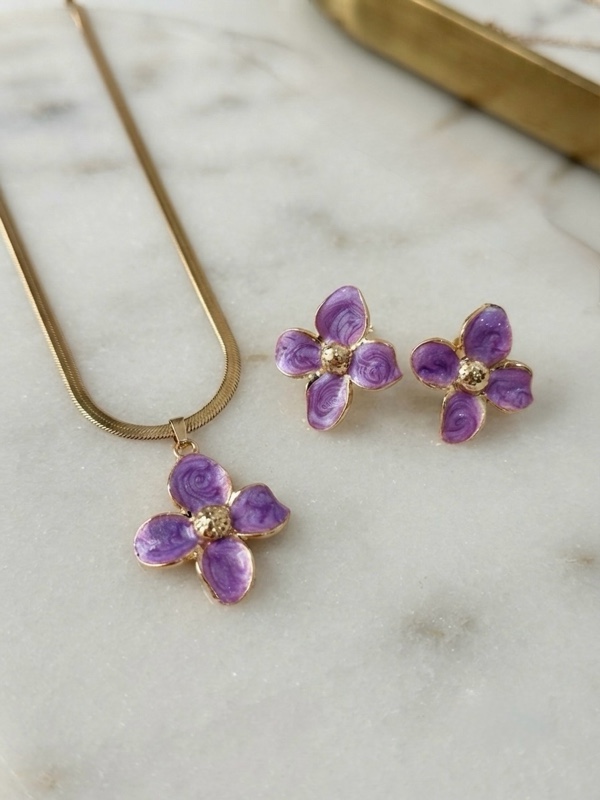 SET ACERO ORQUIDEA VIOLETA DORADO