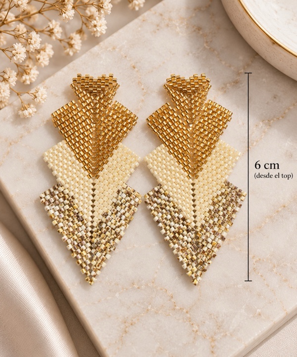 ARETES TEJIDOS EN MIYUKI DORADO BEISH Y COMBINADO COLORES