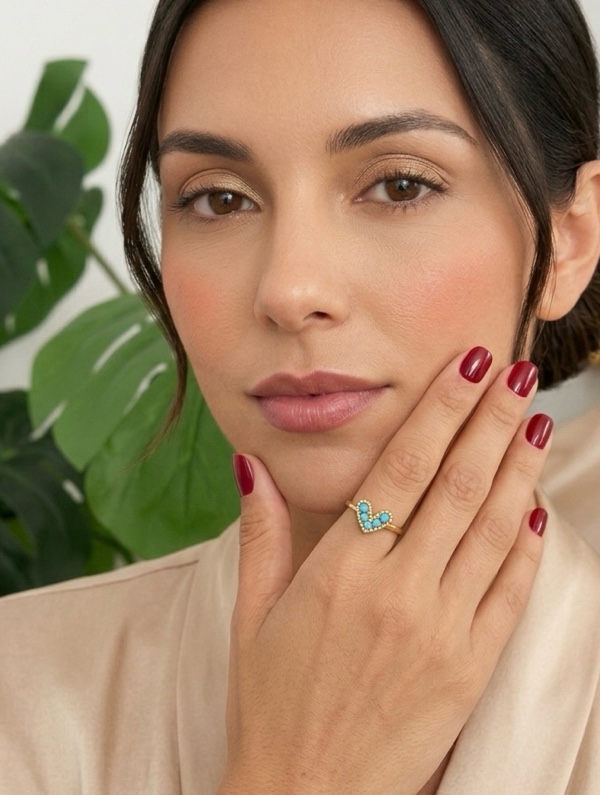 ANILLO CORAZON AZUL CIELO DORADO