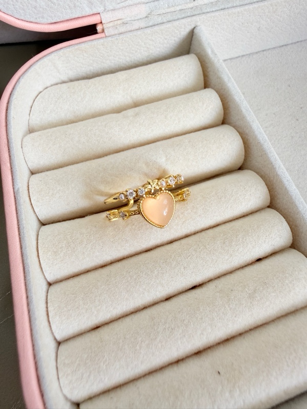 ANILLO DOBLE CORAZON COLOR DURAZNO DORADO