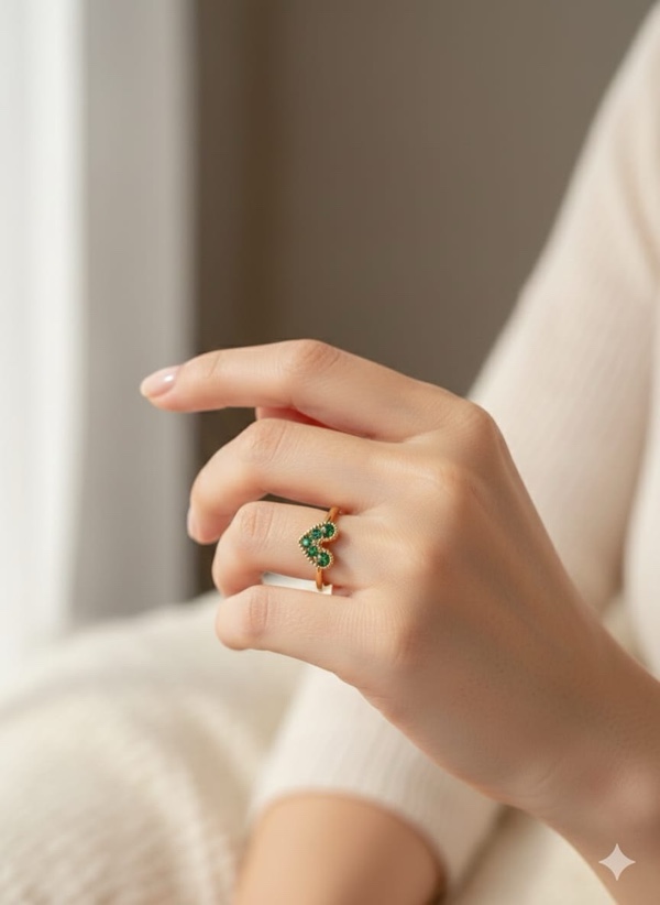 ANILLO CORAZON VERDE DE CIRCONES DORADO