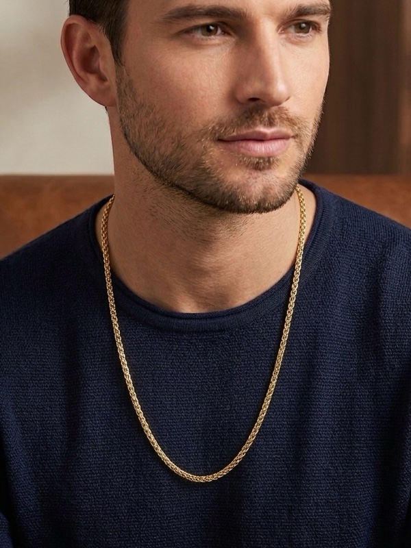 CADENA HOMBRE TEJIDO EN ACERO DORADO