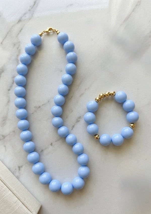COLLAR CHUNKY BEADS BLUE COLORES