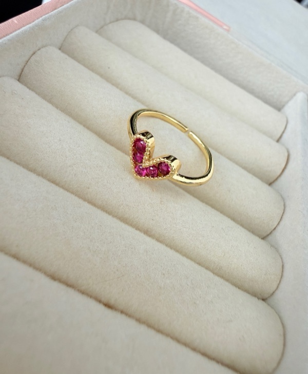 ANILLO CORAZON CON CIRCONES FUCSIA DORADO