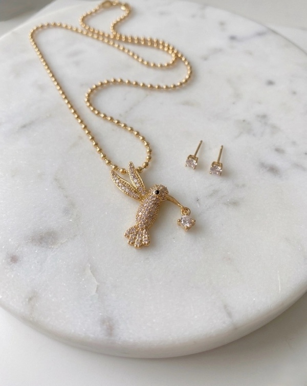 SET CADENA Y TOPOS COLIBRI DORADO