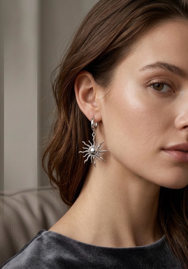 ARETES SOL PLATEADOS EN RODIO PLATEADO