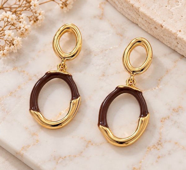 ARETES DOBLE CIRCULO DORADO Y CAFE DORADO