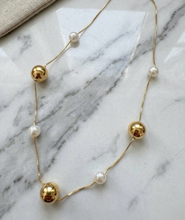 COLLAR BALÍN PERLA AJUSTABLE DORADO