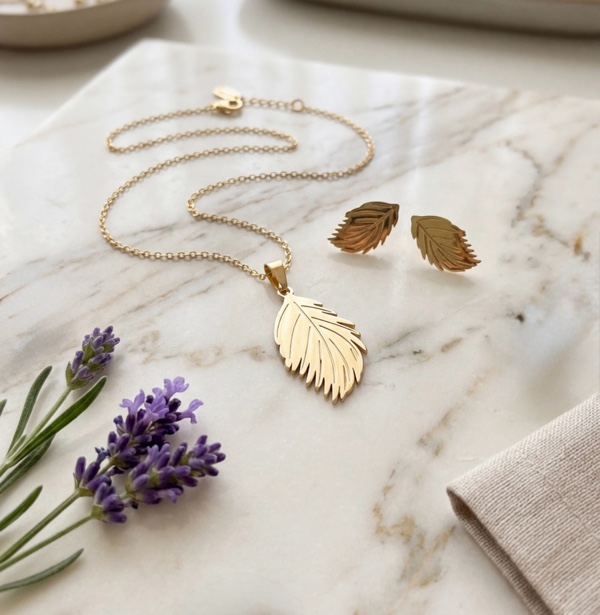 SET ACERO HOJAS DORADO