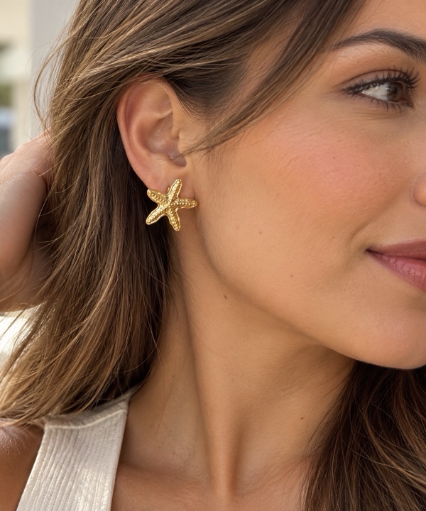 ARETES ESTRELLA DE MAR DORADAS DORADO
