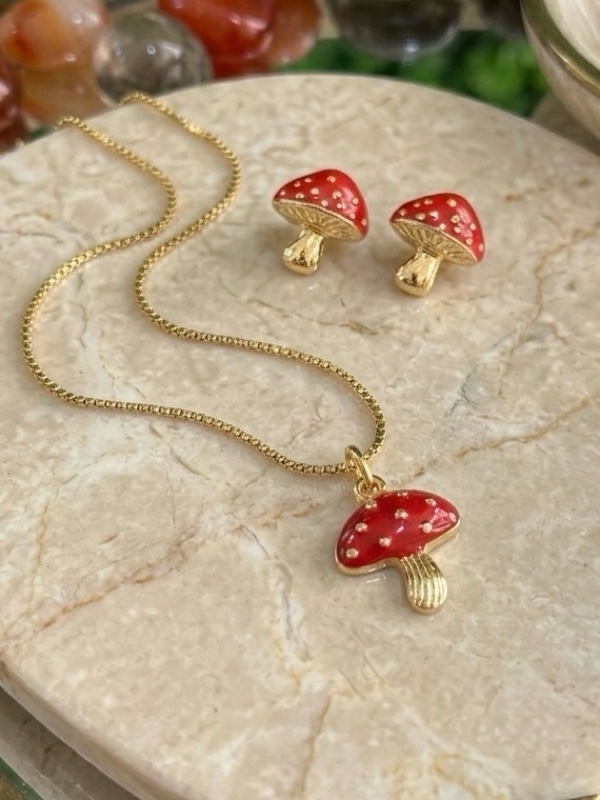 SET CADENA Y TOPOS DE HONGUITO DORADO