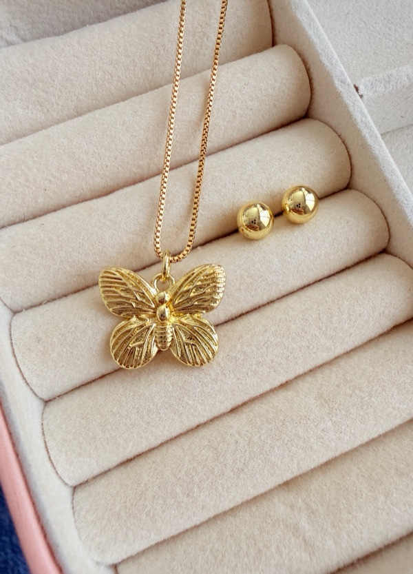 SET CADENA MARIPOSA Y TOPOS BALINES DORADO