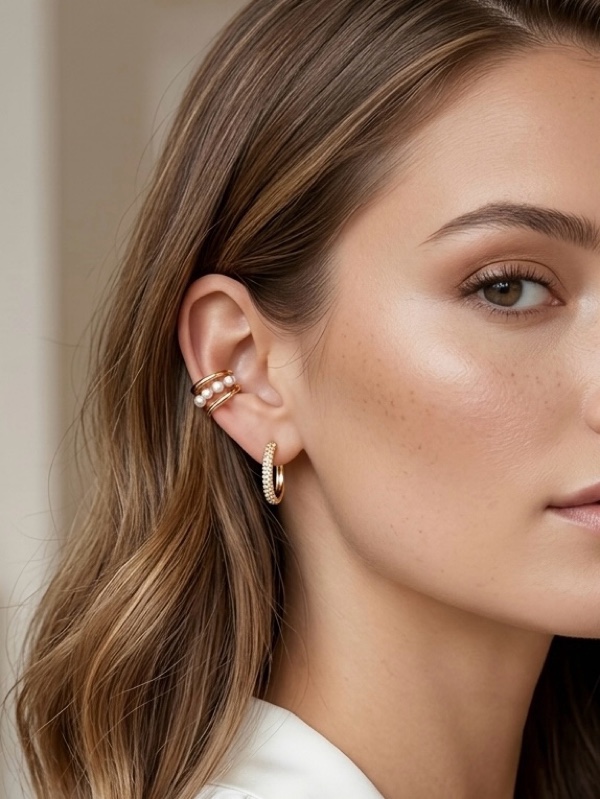 EARCUFF PERLITAS RODIO DORADO