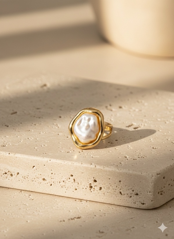 ANILLO PERLA IRREGULAR DORADO