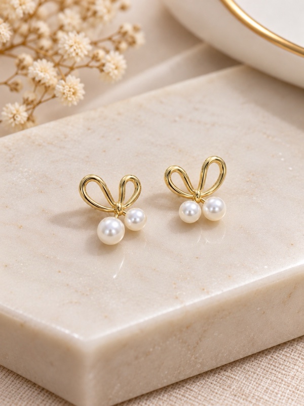 ARETES TOPO LAZO CON PERLA DORADO
