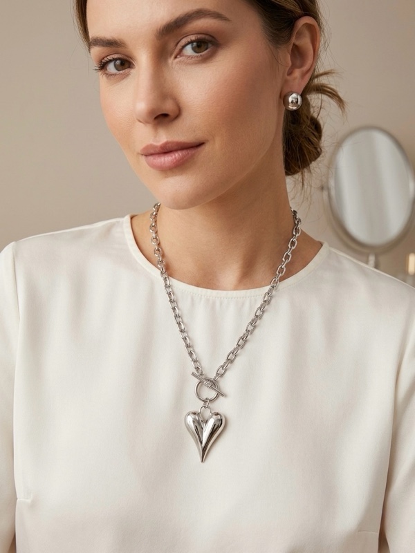 SET COLLAR PLATEADO Y TOPOS PLATEADO