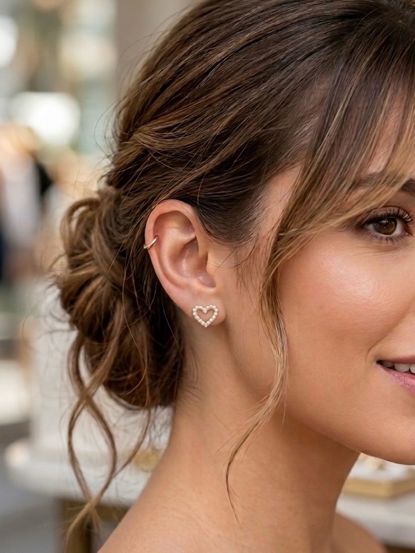 ARETES TOPO CORAZON PERLITAS DORADO