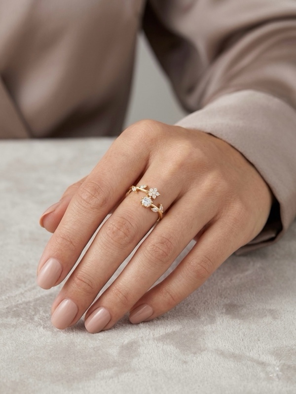 ANILLO RODIO CRUZADO FLOR CIRCON DORADO