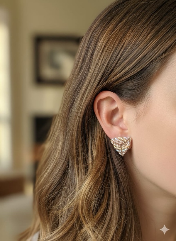 ARETES TOPO TEJIDOS TRIANGULO COLORES PASTELES COLORES