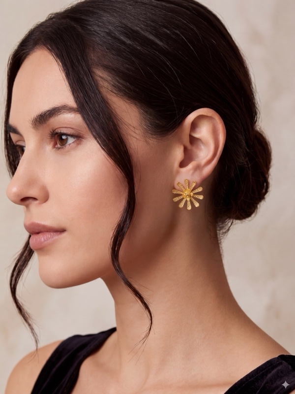 ARETES TOPO FLOR EN BRONCE DORADO