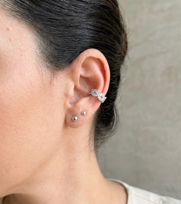 EARCUFF CIRCONES TRENZADO PLATEADO