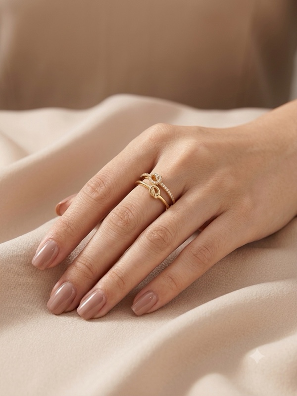 ANILLO DOBLE NUDO LISO Y CON CIRCONES DORADO