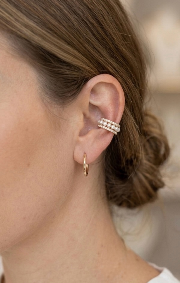 EARCUFF CORAZONES DE COLORES DORADO