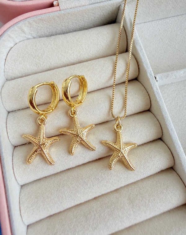 SET CADENA Y CANDONGAS ESTRELLA DE MAR DORADO