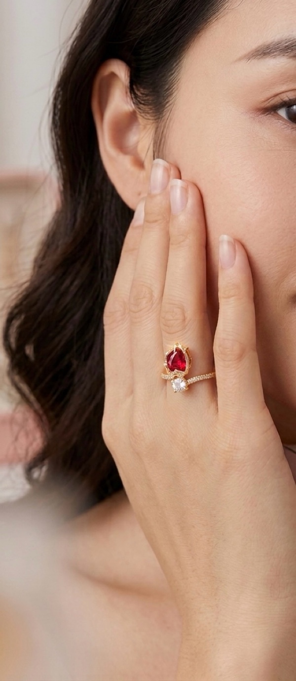 ANILLO ROSA ROJA CON CIRCON DORADO