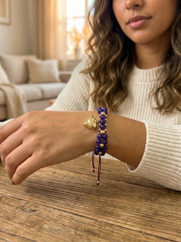 PULSERA PIEDRAS MORADAS COLORES