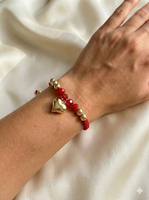 PULSERA ROJA CON DIJE CORAZON COLORES