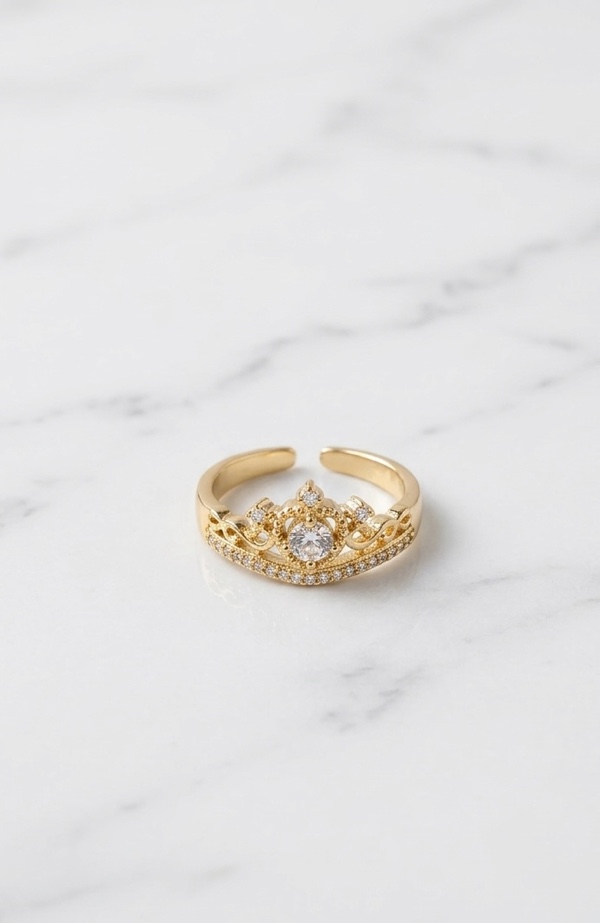 ANILLO DORADO RODIO CON CIRCONES CORONA DORADO