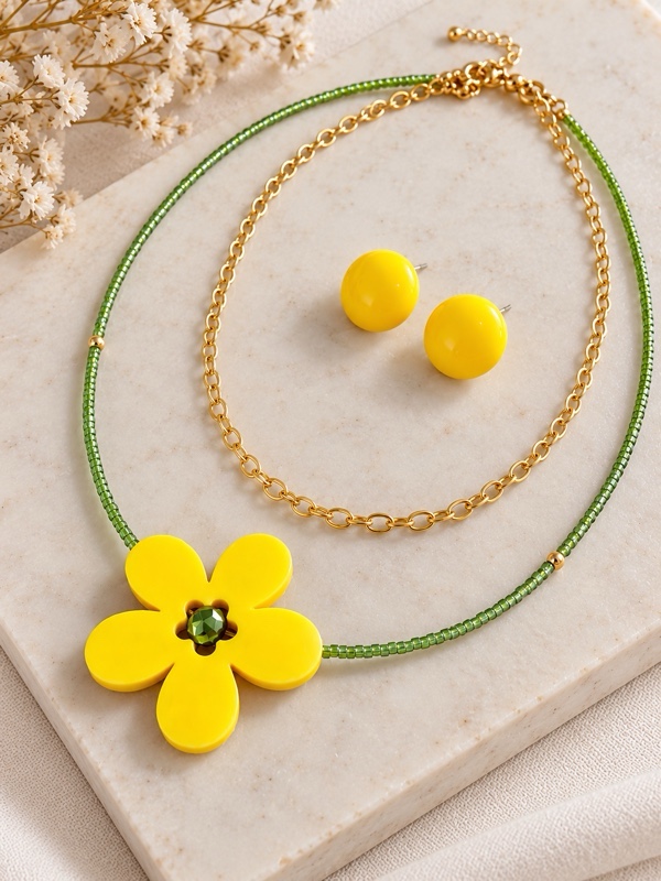 SET COLLAR Y TOPOS AMARILLOS COLORES
