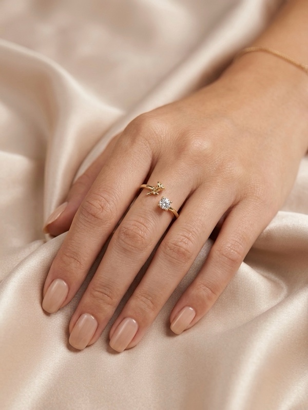 ANILLO AJUSTABLE ROSA DORADA Y PUNTO CIRCON DORADO