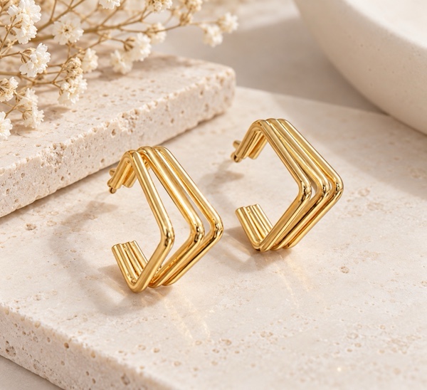 ARETES 3 LINEAS DORADO