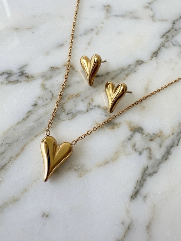 SET CADENA Y TOPO CORAZON ACERO DORADO