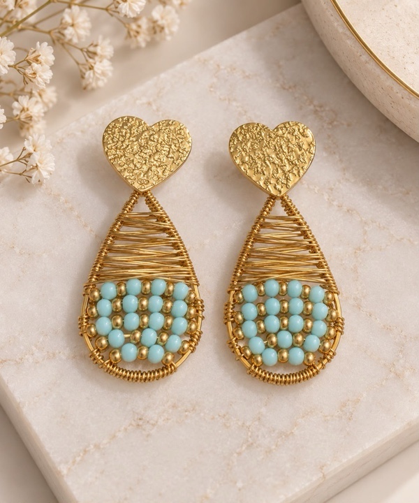 ARETES TEJIDOS ALAMBRISMO AZUL CELESTE COLORES