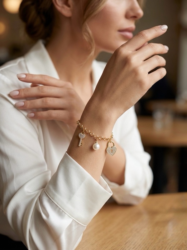 PULSERA DE ESLABONES CON DIJES DORADO