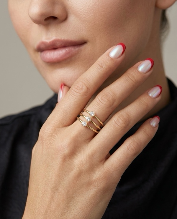 ANILLO 3 LINEAS Y CIRCON DORADO