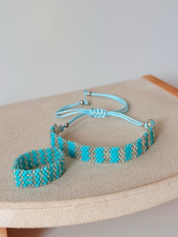 SET PULSERA Y ANILLO EN MIYUKI AZUL TURQUESA COLORES